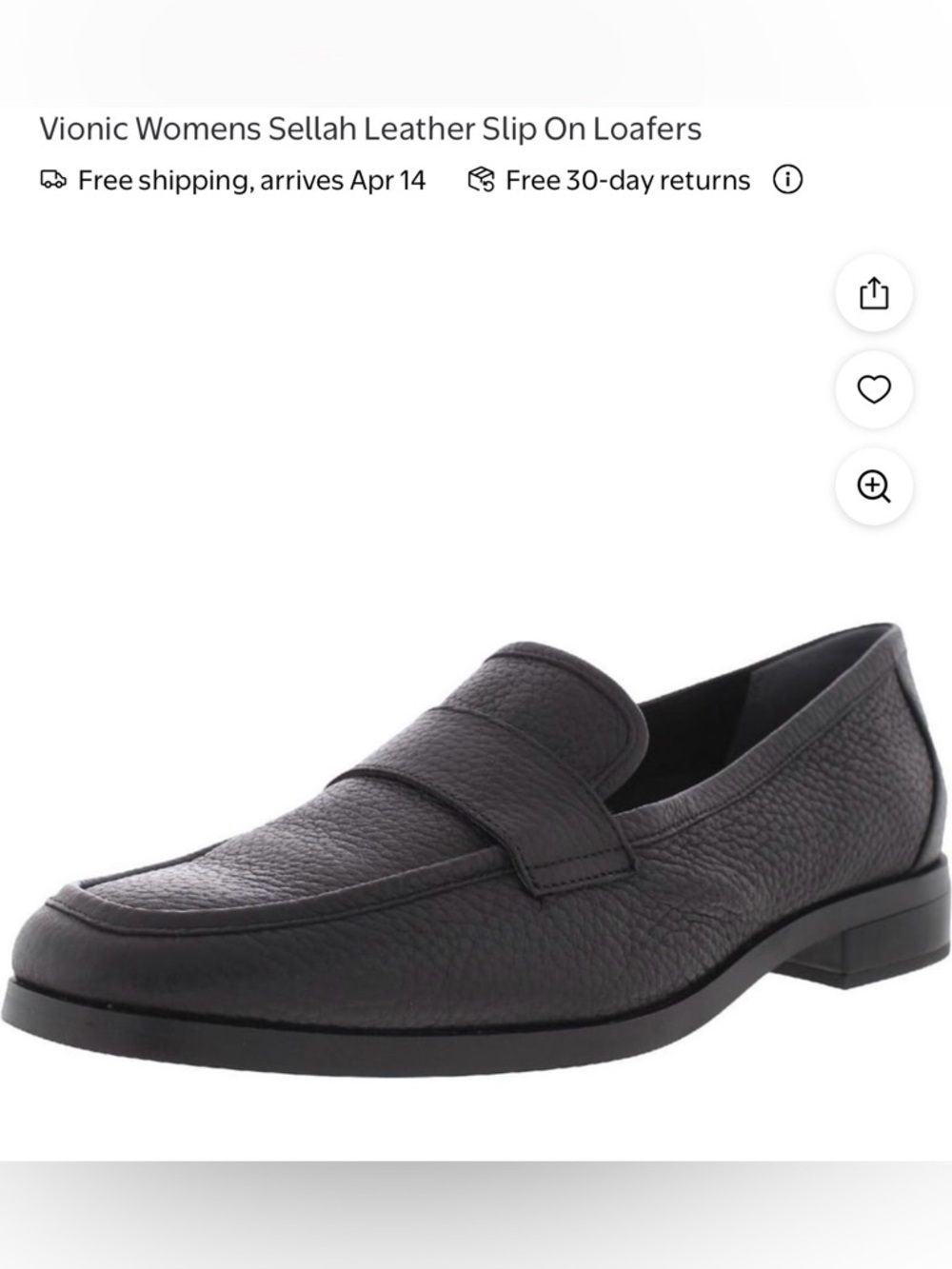 Vionic Black Textured Leather Slip-On Penny Loafers